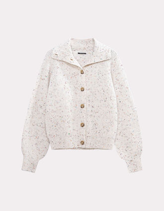 TSUGA - Cardigan écru tricot doupions multico col châle