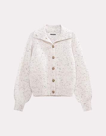 TSUGA - Cardigan écru tricot doupions multico col châle-5