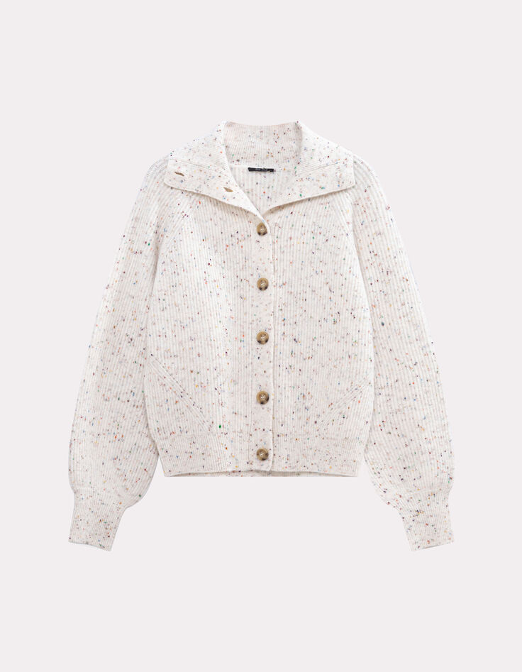TSUGA - Cardigan écru tricot doupions multico col châle-5 TSUGA - Cardigan écru tricot doupions multico col châle-5