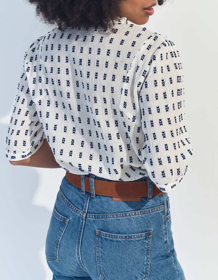 CLAUDIA - Top blanc jacquard minimaliste -3
