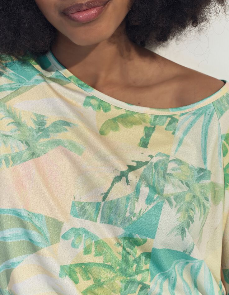 MANU - T-shirt jaune imprim&eacute; oasis aquarell&eacute; -4