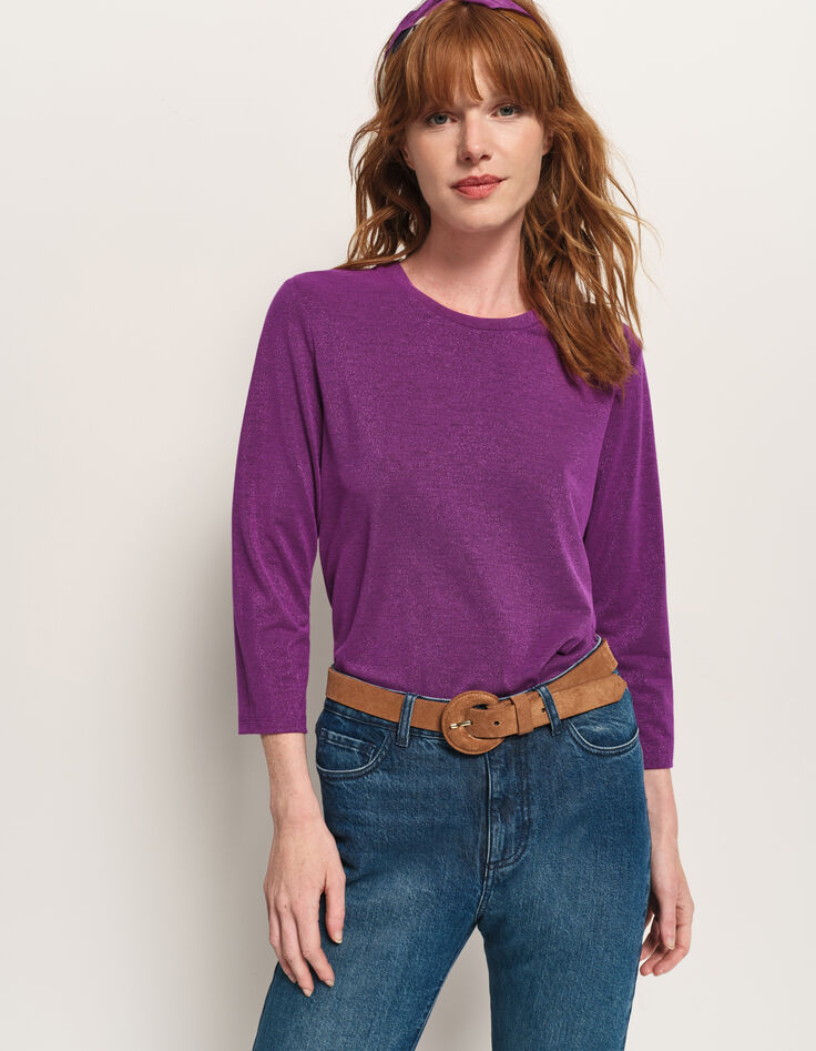 MAKYA - T-shirt manches longues violet maille irisée-1