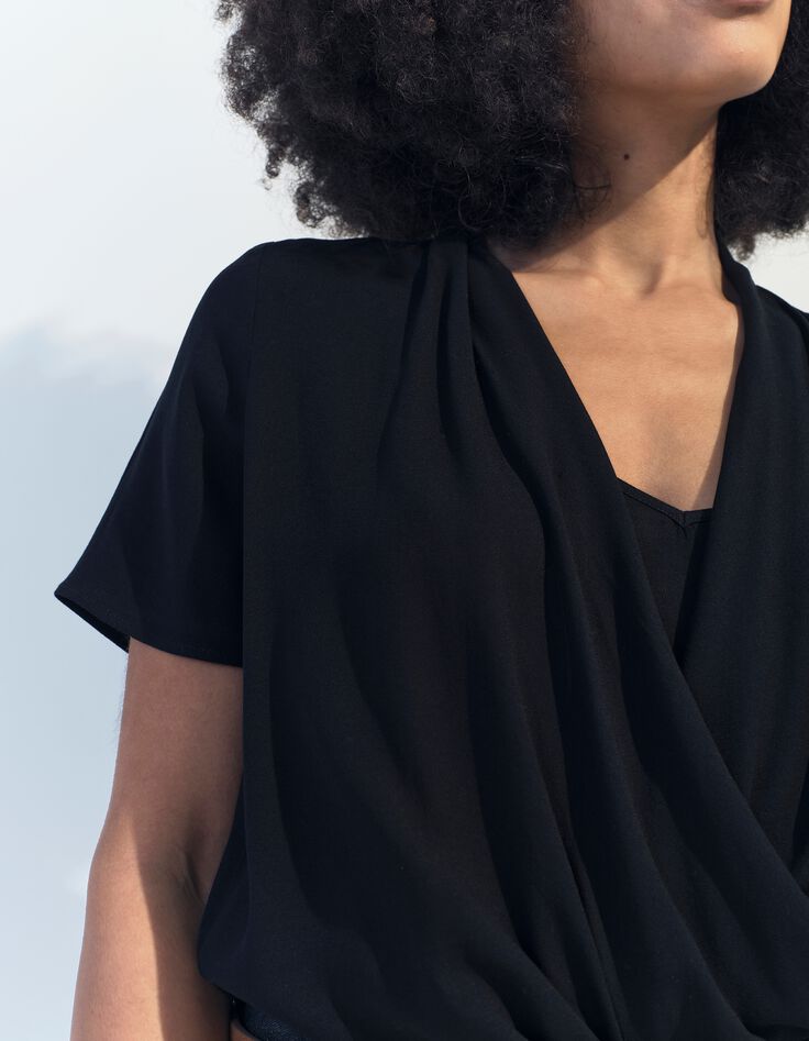 COREY - Top noir Lenzing&trade; Ecovero&trade; effet cache-c&oelig;ur -7