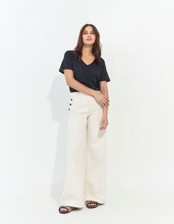 MADIAN - T-shirt noir coton bio minimaliste carrés écrus -7