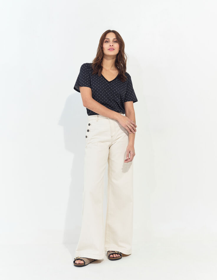 MADIAN - T-shirt noir coton bio minimaliste carrés écrus -7