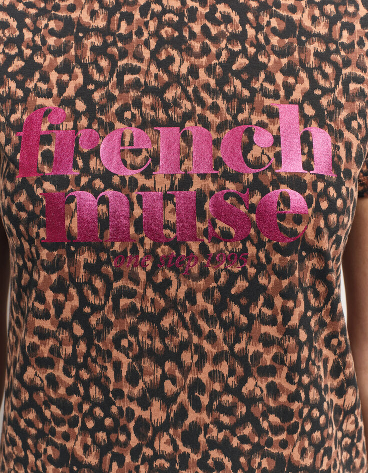 MELVA - T-shirt noir coton bio léopard à message métallisé-4