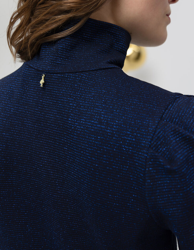 MADLY - T-shirt bleu fines rayures pailletées-3