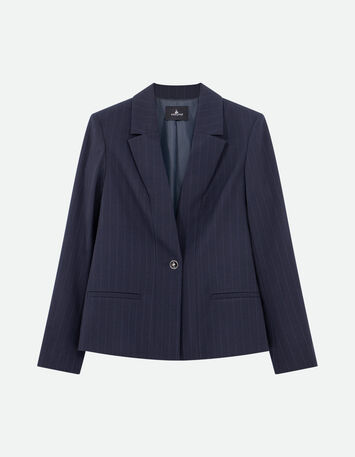 VIOLETA - Veste de costume marine &agrave; motif rayures tennis -5