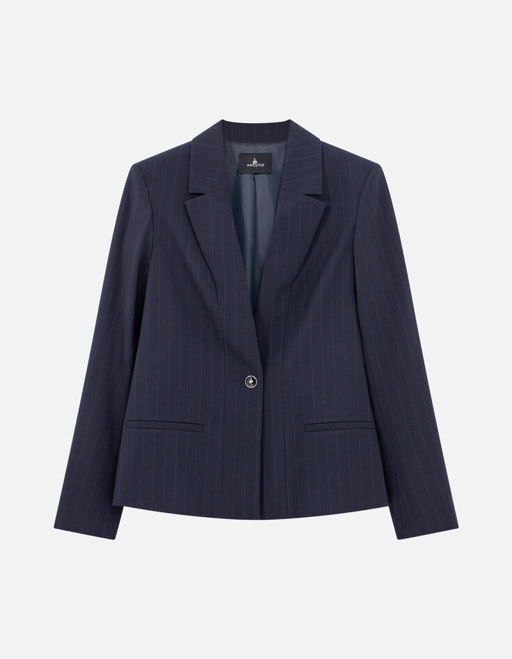 VIOLETA - Veste de costume marine &agrave; motif rayures tennis -5