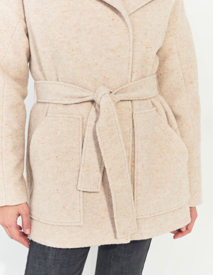 DIAZ - Manteau court ivoire lainage chiné esprit peignoir-5