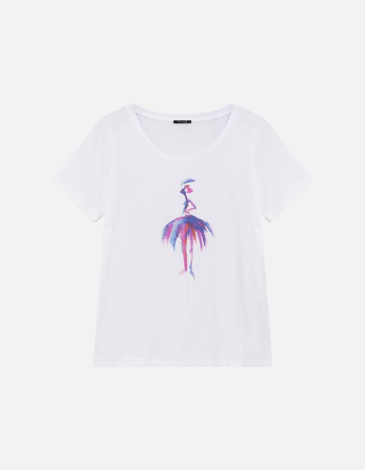 MADIE - T-shirt blanc coton bio danseuse aquarelle -5