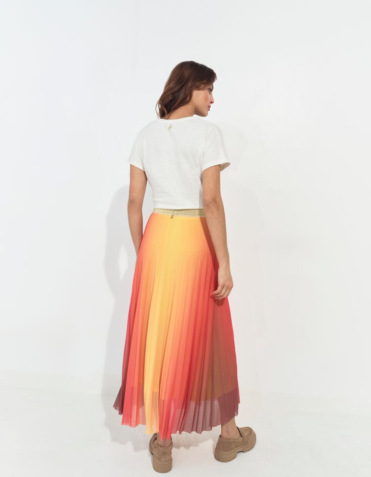 JANE - Jupe longue orange plissée effet néon deep dye -2 JANE - Jupe longue orange plissée effet néon deep dye -2