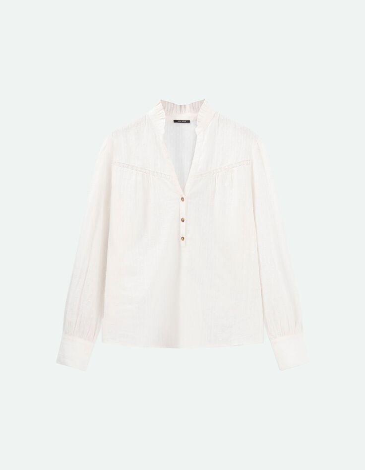 CAISA - Blouse écrue à col collerette dentelle-5