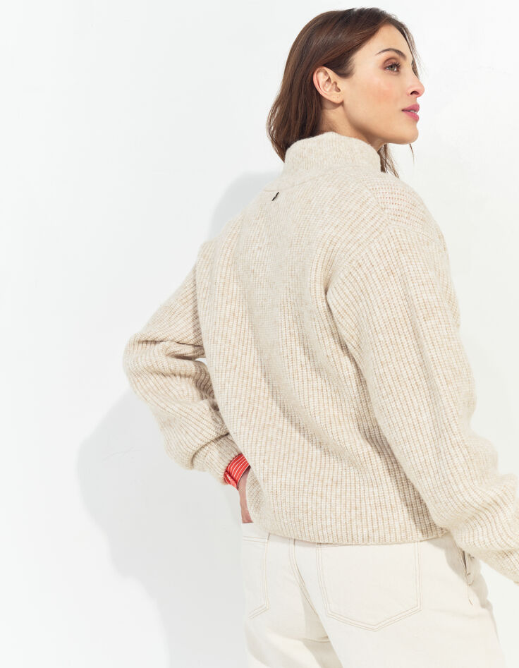 TIANA - Cardigan beige tricot à col montant -4