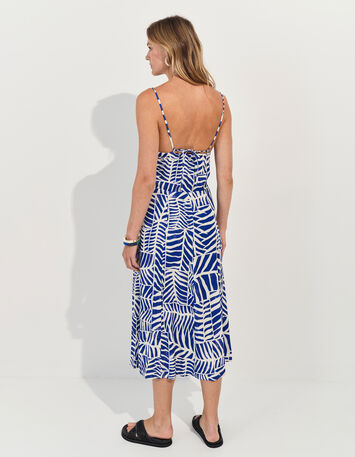 RODA - Robe midi bleue imprimé patchwork feuilles -3