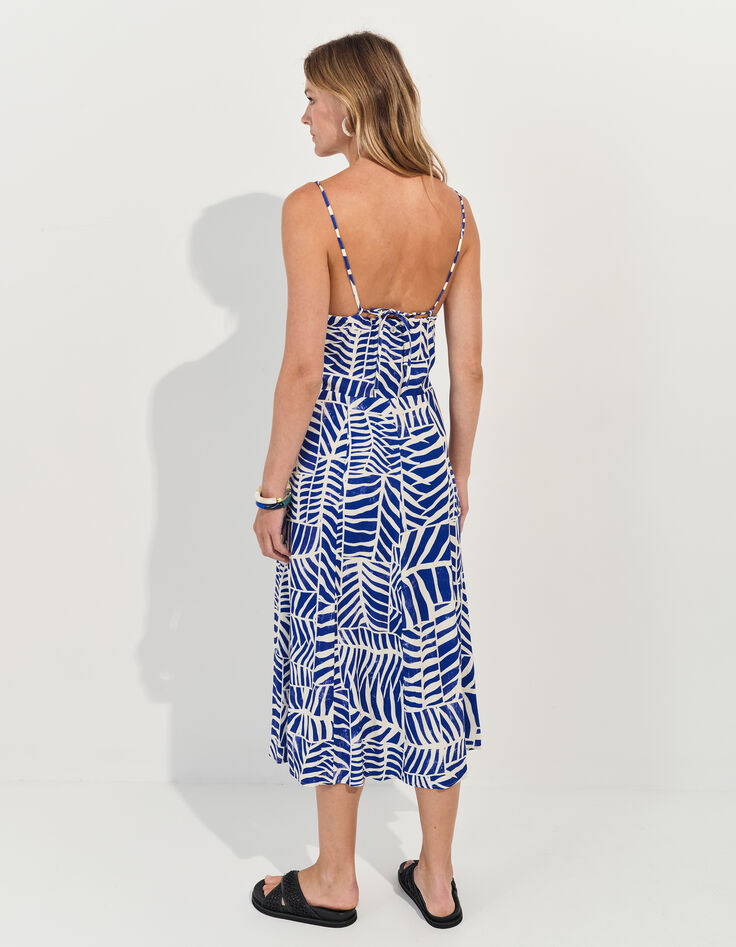 RODA - Robe midi bleue imprimé patchwork feuilles -3