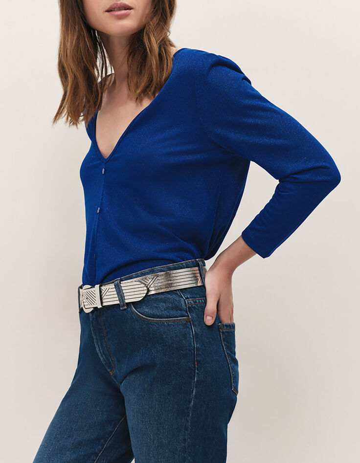 MEIJI - T-shirt saphir blue paillet&eacute; d&eacute;cor boutons dos-2