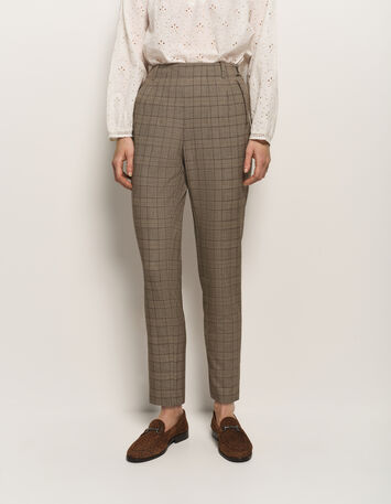 PETUNIA - Pantalon cigarette beige motif prince-de-galles-3