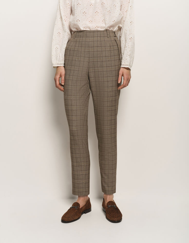 PETUNIA - Pantalon cigarette beige motif prince-de-galles-3 PETUNIA - Pantalon cigarette beige motif prince-de-galles-3