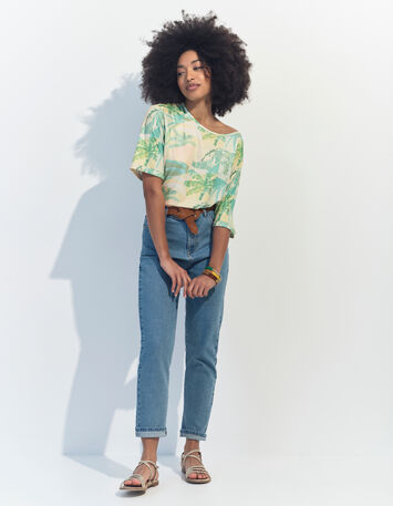 MANU - T-shirt jaune imprimé oasis aquarellé -6