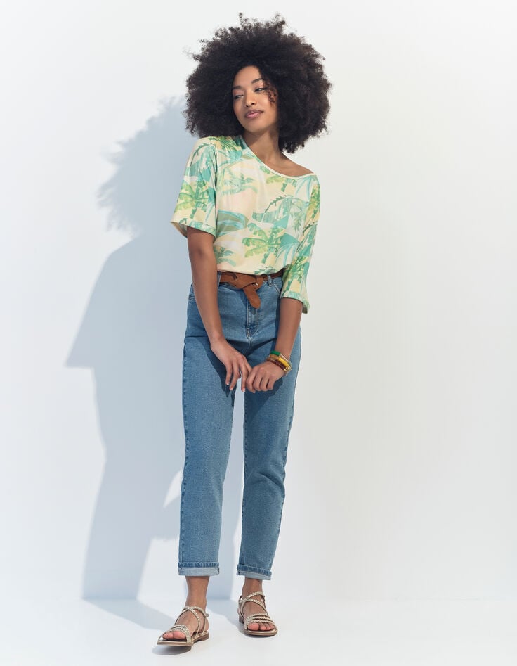 MANU - T-shirt jaune imprimé oasis aquarellé -6