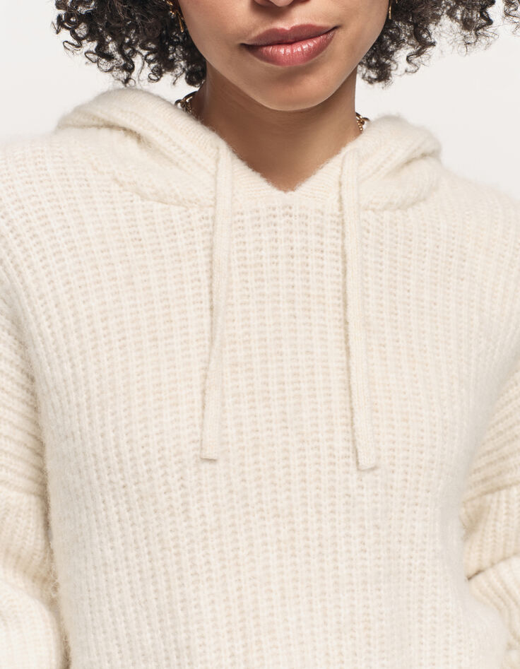 TWILL - Pull écru à capuche tricot côtelé-4 TWILL - Pull écru à capuche tricot côtelé-4