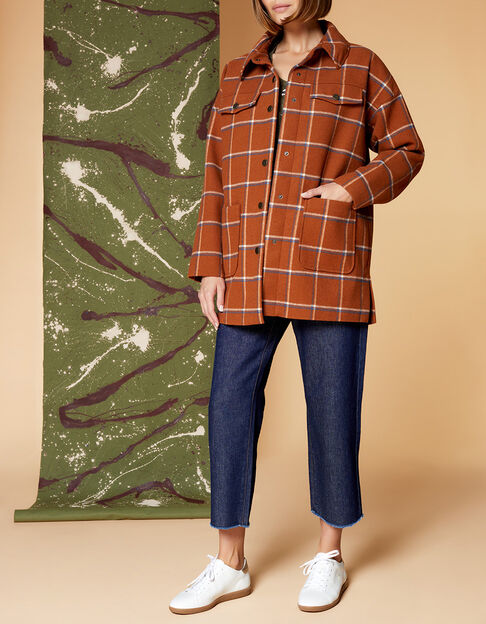 DECISO - Manteau 2 en 1 caramel lainage à carreaux - One Step
