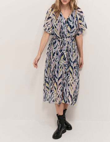 RADKA - Robe midi écrue à imprimé ikat luminescent-2