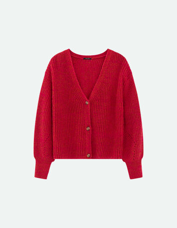 THOM - Cardigan réversible fuchsia tricot-5