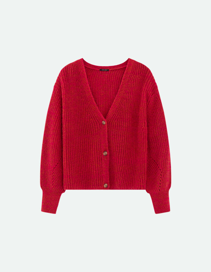 THOM - Cardigan réversible fuchsia tricot-5