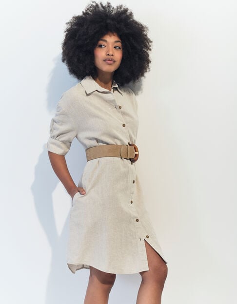 REACH - Robe chemise beige chiné en lin et coton  - One Step