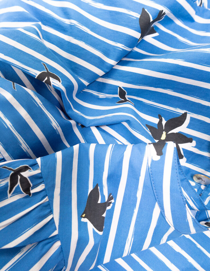 CESARIA - Blouse bleue imprim&eacute; rayures printani&egrave;res-3