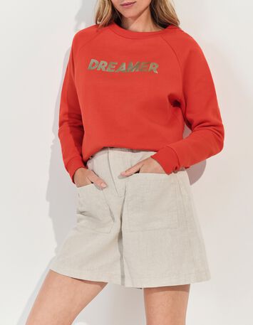 MURILO - Sweat orange coton bio message m&eacute;tallis&eacute; -1