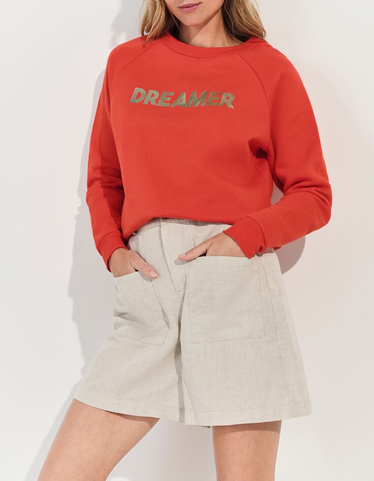 MURILO - Sweat orange coton bio message m&eacute;tallis&eacute; -1