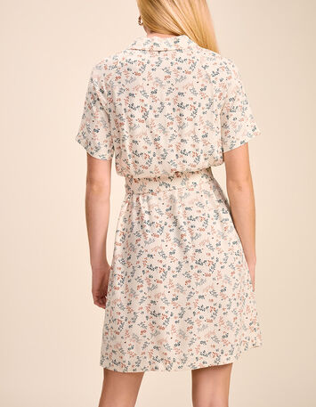 RELIGIO - Robe chemise ivoire à imprimé bouquet végétal-3