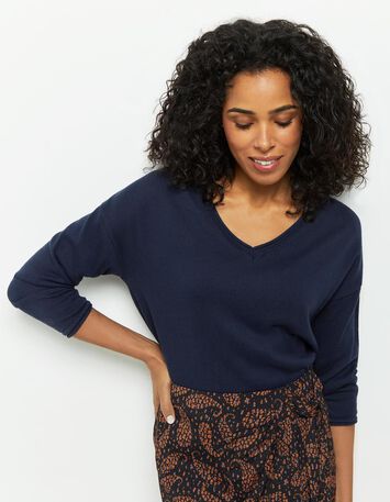 TZAR - Pull marine tricot fin avec danseuse dos-3