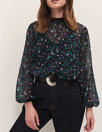CAXIE - Blouse evergreen &agrave; imprim&eacute; tachiste-2