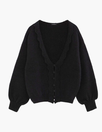 TAIGA - Cardigan noir tricot réversible devant/dos-1