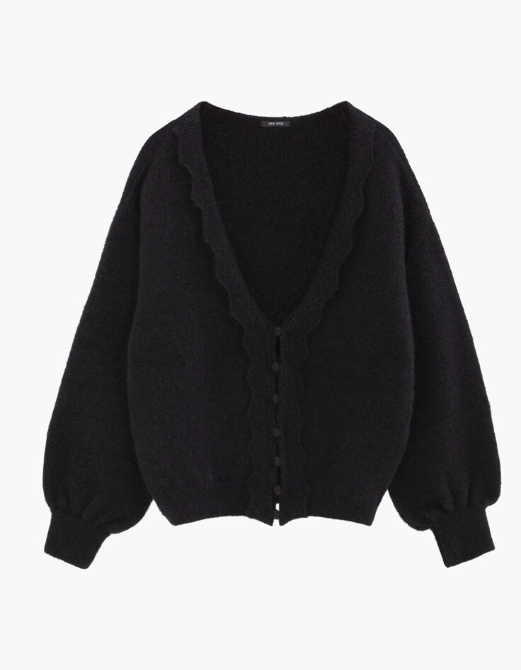 TAIGA - Cardigan noir tricot réversible devant/dos-1 TAIGA - Cardigan noir tricot réversible devant/dos-1