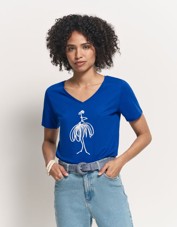MADIAN - T-shirt bleu coton bio danseuse velours-1