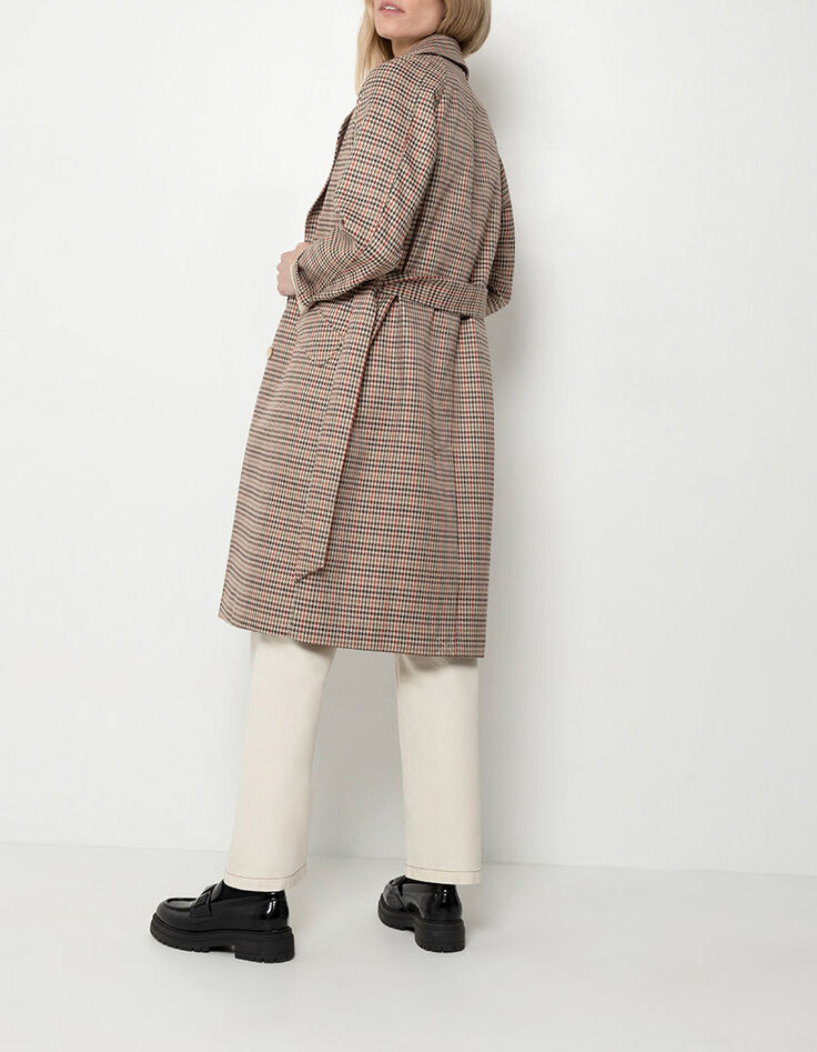 DOUTZEN - Trench ficelle à motif pied-de-poule couleur-3