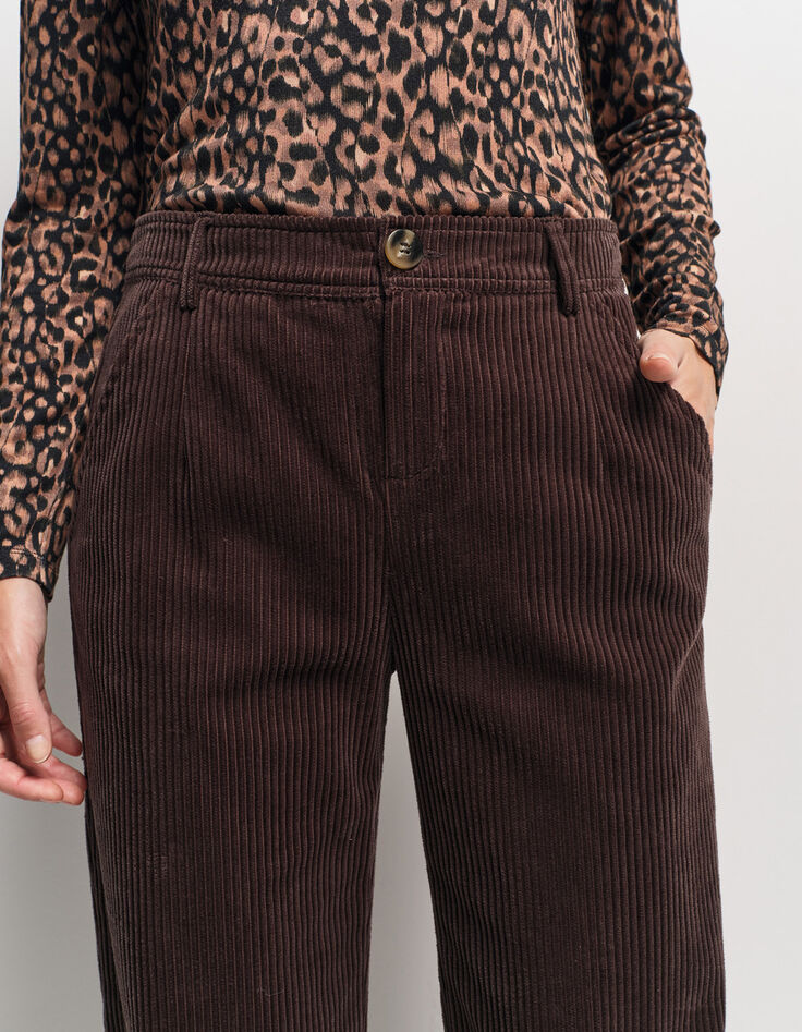 POETE - Pantalon de tailleur marron velours côtelé-4