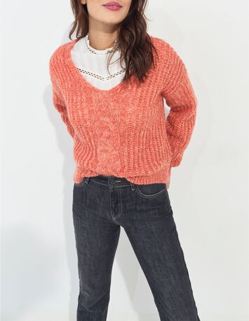 TIAGO - Pull orange tricot r&eacute;versible devant/dos -1