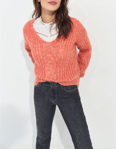 TIAGO - Pull orange tricot r&eacute;versible devant/dos  - One Step