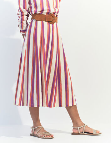 JOYAU - Jupe midi écrue motif rayures couleur -1