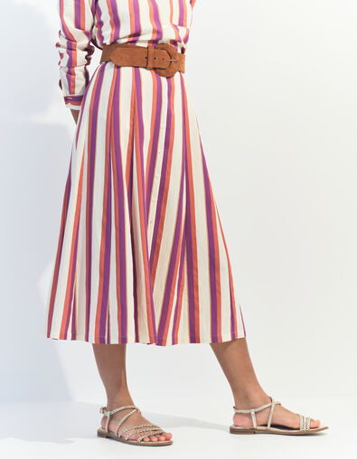 JOYAU - Jupe midi écrue motif rayures couleur  - One Step
