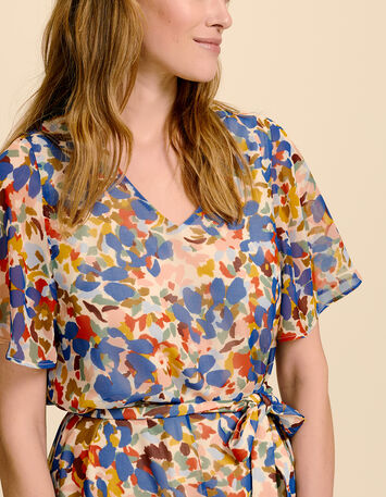 RENZO - Robe midi saphir à imprimé fleurs multico-4