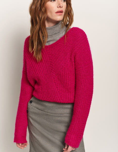 TYLER - Pull rose tricot côtelé mohair mélangé - One Step