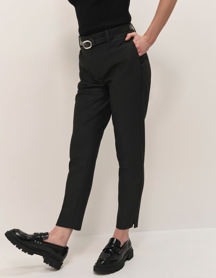 PAN - Pantalon cigarette noir enduit taille haute 7/8e-2