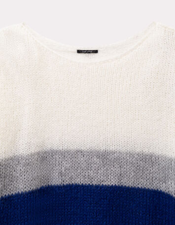 TIARA - Pull bleu tricot effet rayures color block-2
